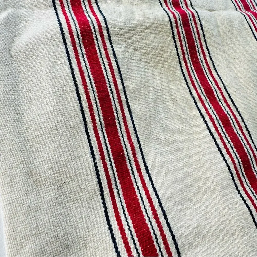 POTTERY BARN Red Black Tan Cream Bold Stripe Pattern Pillow Case Sham 20